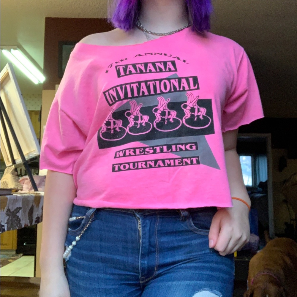Vintage off the shoulder Alaskan wrestling croptop